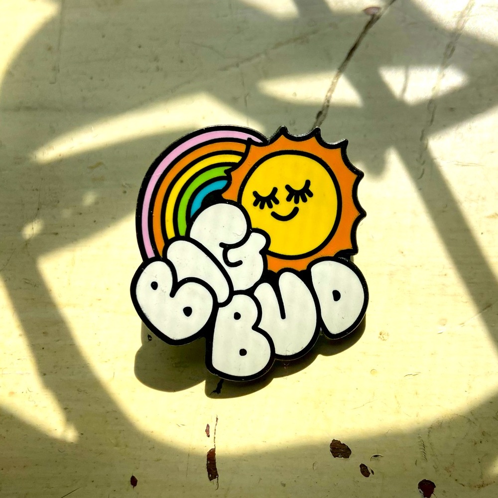 BIG BUD PRESS Original Enamel Pin 2018 edition LA Rainbow Happy Sun Button